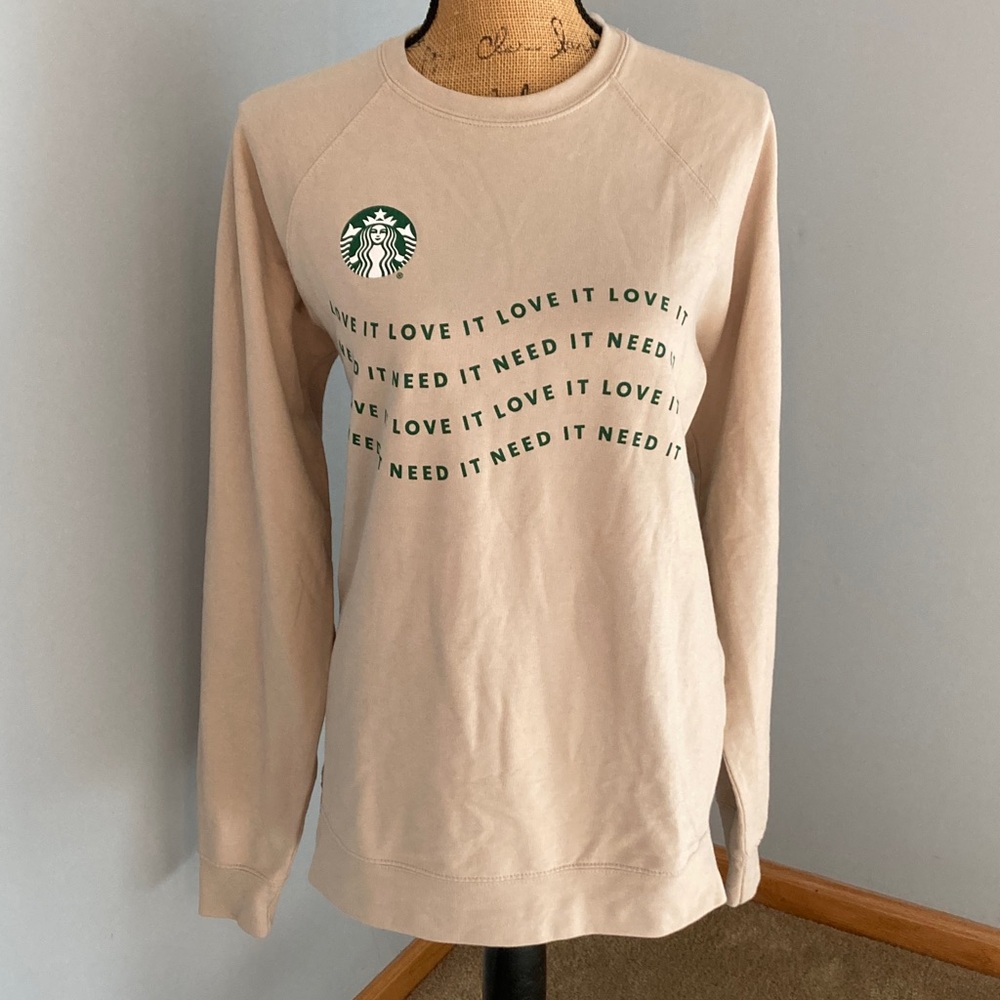 Starbucks Beige Crewneck Sweatshirt with Green Logo